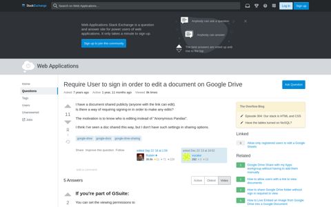 Require User to sign in order to edit a document on Google ...