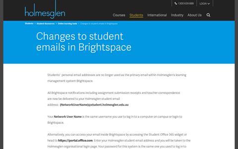 Changes to student emails in Brightspace - Holmesglen