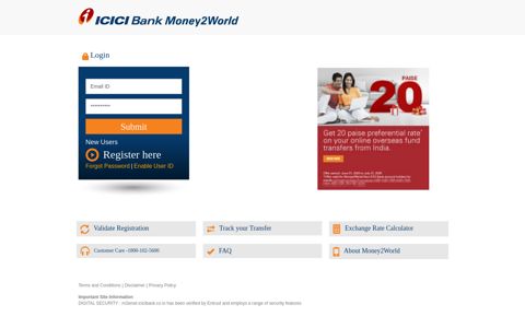 ICICI Bank Money2World: Login
