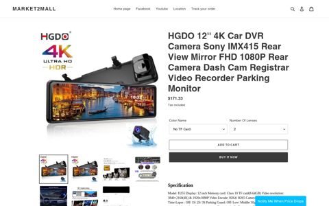 HGDO 12'' 4K Car DVR Camera Sony IMX415 Rear View ...