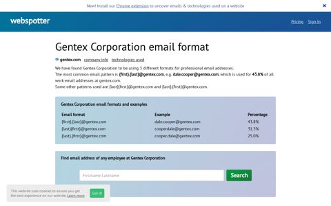 Gentex Corporation email format and email addresses