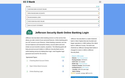Jefferson Security Bank Online Banking Login - CC Bank