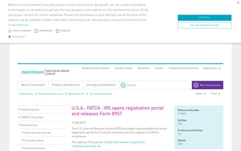 U.S.A.: FATCA : IRS opens registration portal and releases ...