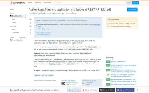 Authenticate front end application and backend REST API ...