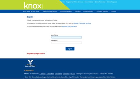 Login - Knox City Council eServices Home
