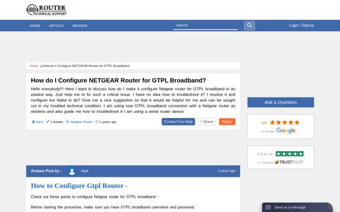 How do I Configure NETGEAR Router for GTPL Broadband ...