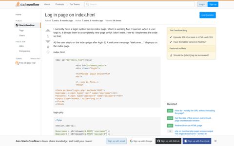 Log in page on index.html - Stack Overflow