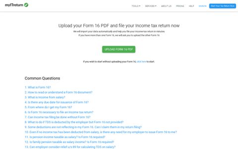 Upload Form 16 and file your Income tax return - myITreturn