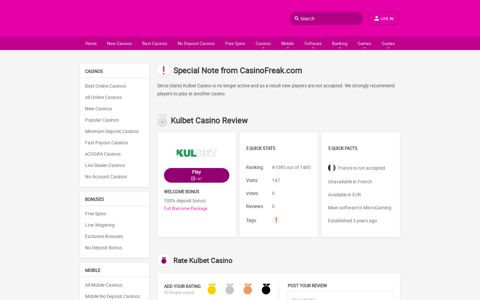 Kulbet Casino Review 2020 - CasinoFreak.com