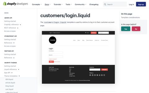 customers/login.liquid - Shopify API
