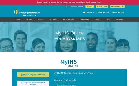 MyIHS Online For Physicians - Imaging Healthcare Specialists