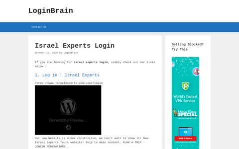 Israel Experts - Log In | Israel Experts - LoginBrain