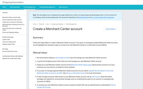 Create a Merchant Center account | Shopping Automation