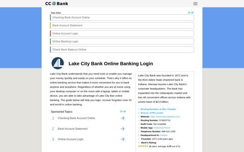 Lake City Bank Online Banking Login - CC Bank