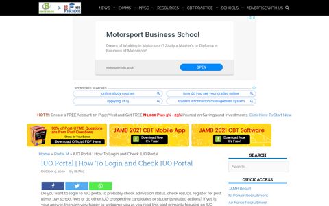 IUO Portal | How To Login and Check IUO Portal - IsMySchool