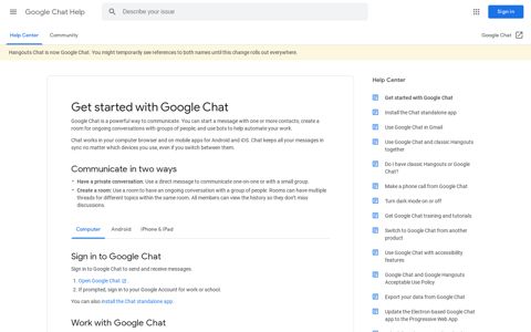 Get started with Google Chat - Computer - Google Chat Help