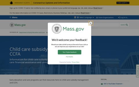 Child care subsidy management and CCFA | Mass.gov