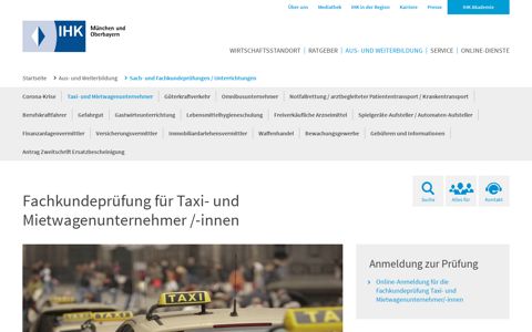 Fachkundeprüfung Taxi und Mietwagen - IHK München