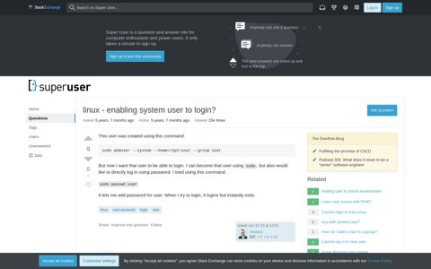 linux - enabling system user to login? - Super User