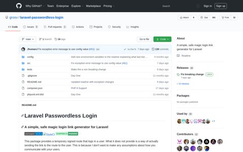 grosv/laravel-passwordless-login: A simple, safe ... - GitHub