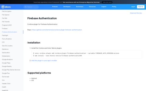 Firebase Authentication - Ionic Native