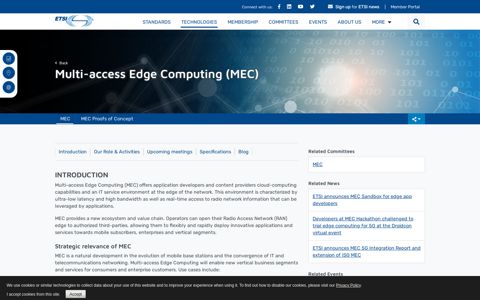 Multi-access Edge Computing - Standards for MEC - ETSI