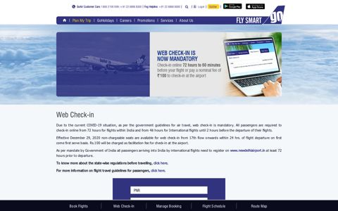 GoAir Flight Web Check In for Domestic & International Flights.