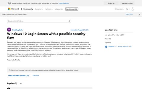 WIndows 10 Login Screen with a possible security flaw ...