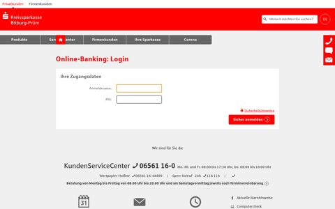 Online-Banking: Login - Kreissparkasse Bitburg-Prüm