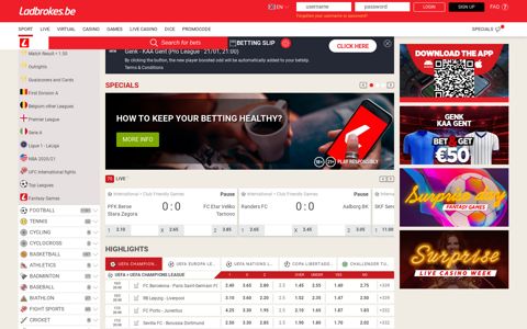 Online sports betting | Soccer betting odds on Ladbrokes.be