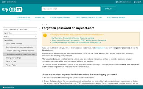 Forgotten password on my.eset.com | ESET Anti-Theft | ESET ...