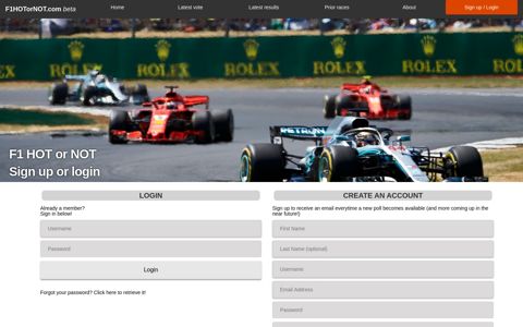 Sign up or Login - F1 HOT or NOT