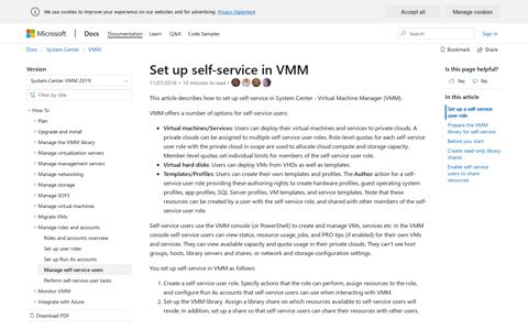 Set up self-service in VMM | Microsoft Docs