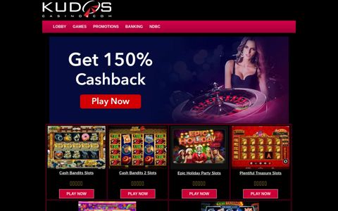 Kudos Casino 150% CASHBACK Instant Play Mobile Lobby