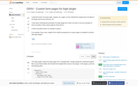 GRAV - Custom form pages for login plugin - Stack Overflow
