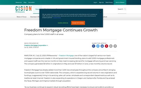 Freedom Mortgage Continues Growth - PR Newswire