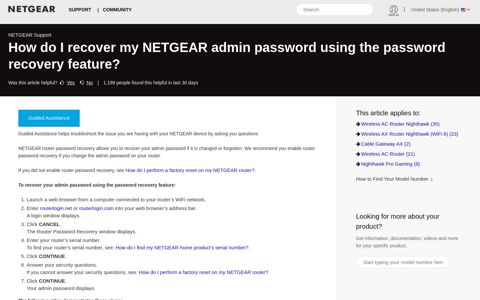 How do I recover my NETGEAR admin password using the ...