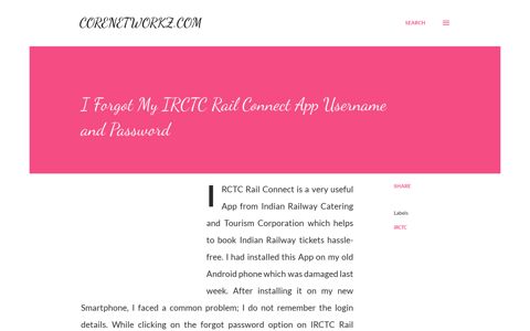 I Forgot My IRCTC Rail Connect App Username and Password
