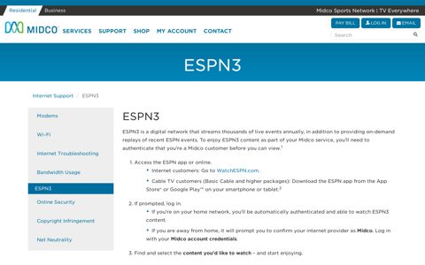 ESPN3 | Midco Internet Support