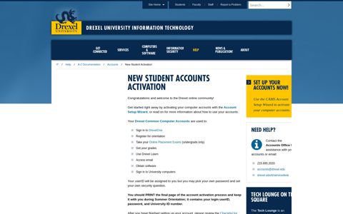 New Student Accounts Activation | Information Technology ...