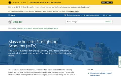 Massachusetts Firefighting Academy (MFA) | Mass.gov