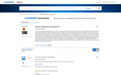 Default username and password? - Linksys Community