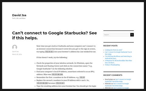 Can't connect to Google Starbucks? See if this helps. - David Jsa