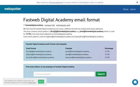 Fastweb Digital Academy email format and email addresses