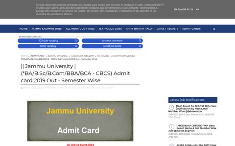 Jammu University UG Courses - JKFreeJobAlert