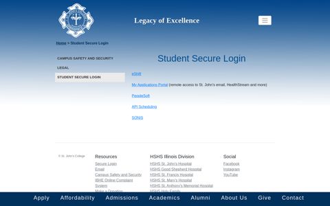 Student Secure Login - St. John's College, Springfield, IL