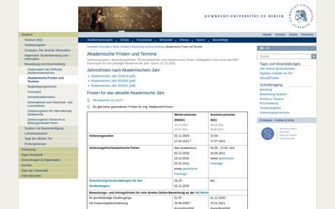 Akademische Fristen und Termine — Humboldt-Universität zu ...