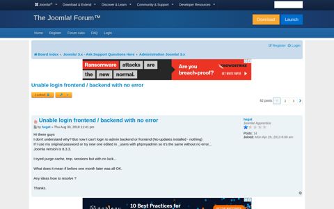 Unable login frontend / backend with no error - Joomla! Forum ...