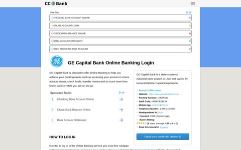 GE Capital Bank Online Banking Login - CC Bank