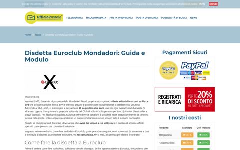 Disdetta Euroclub Mondadori: Guida e Modulo - Ufficio Postale